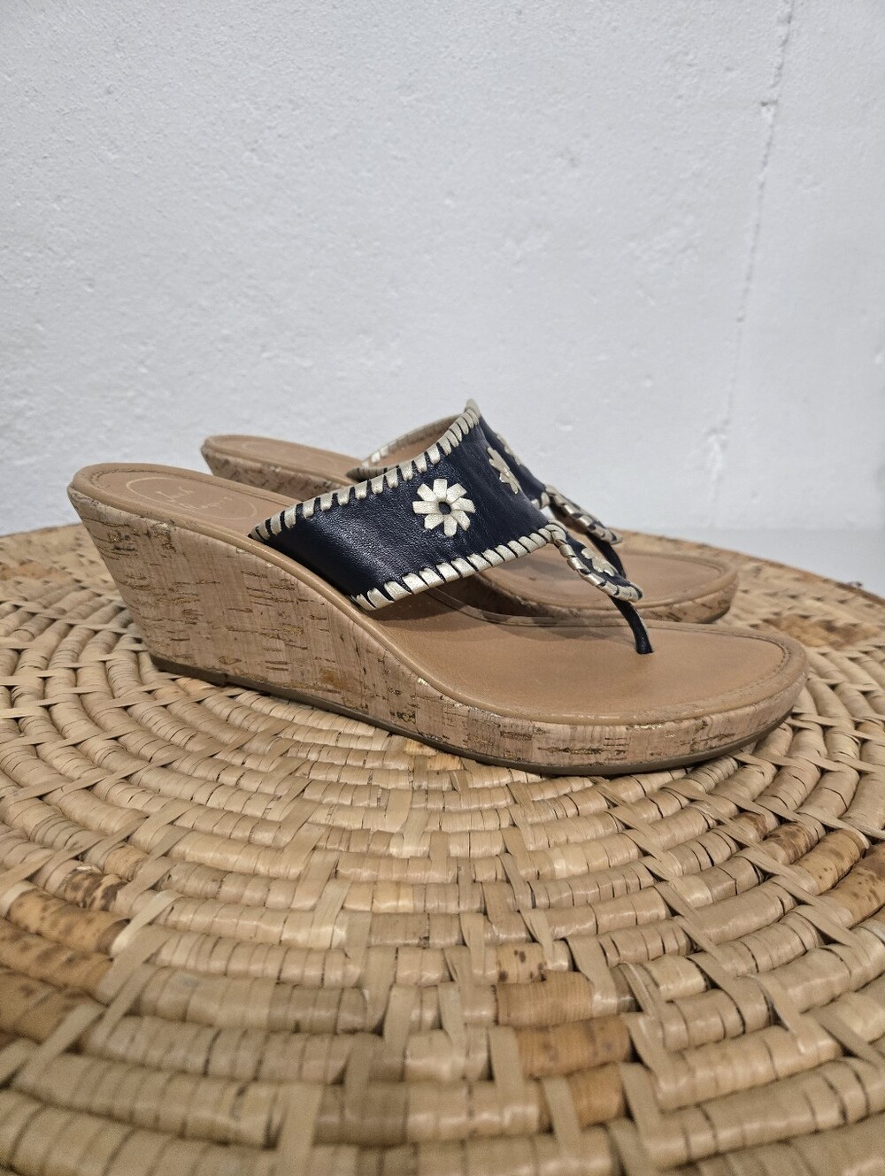 Jack Rogers Navy Gold Wedge Sandals